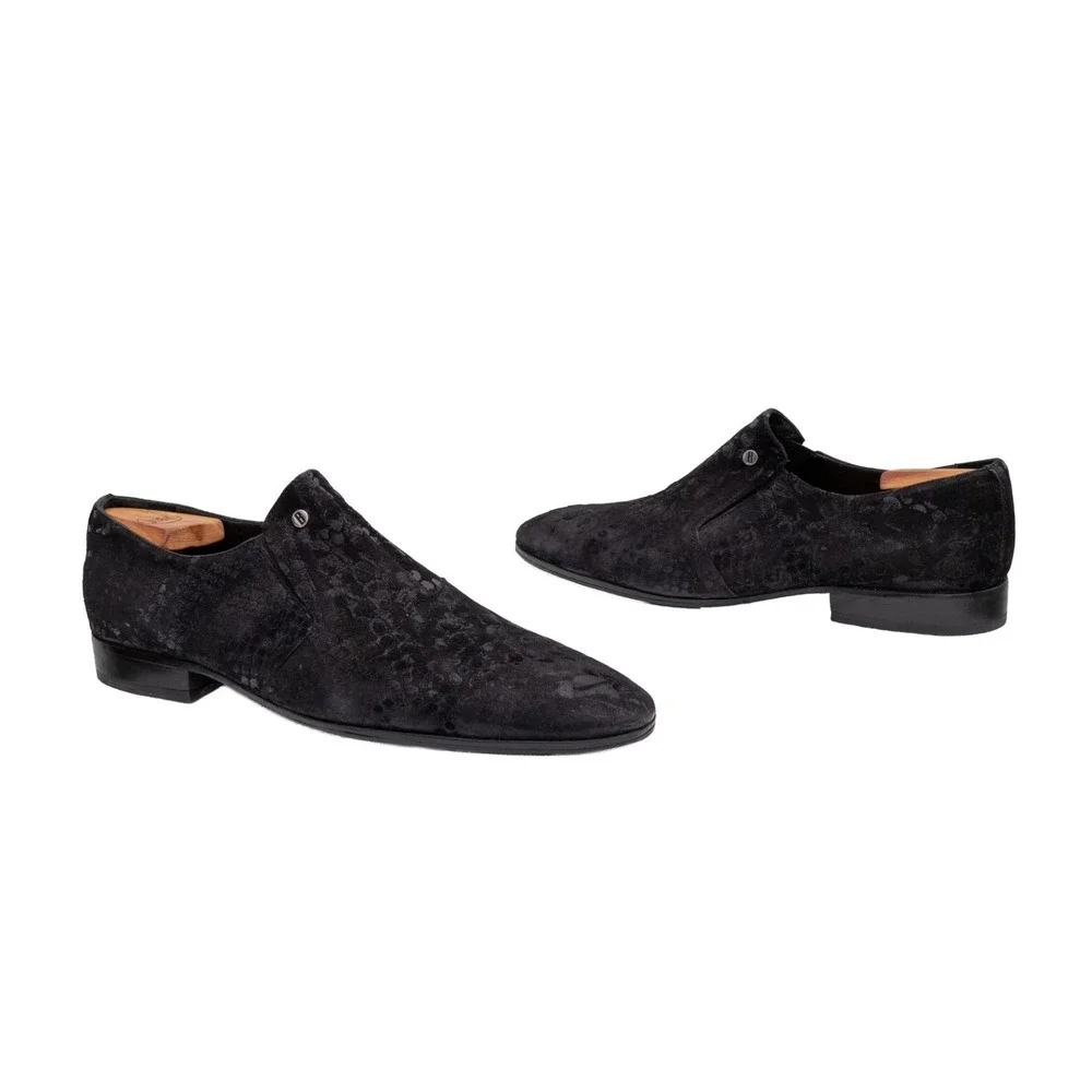 Bagatto Black Snake Print Suede Slip On Dress Shoes Mens US 9.5 UK 8.5 EU 42.5 M